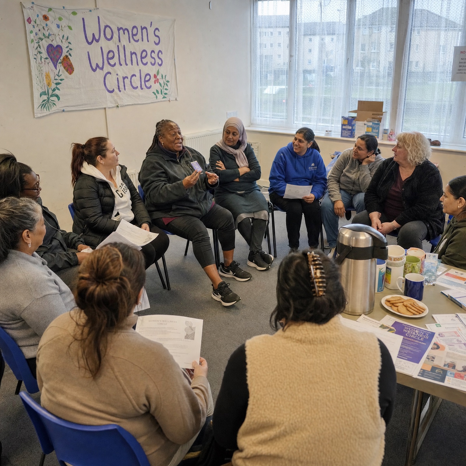 A peer group session in a village hall in Dumfries & Galloway